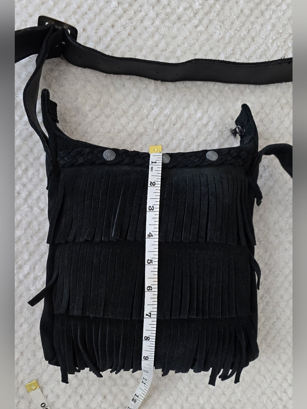 Minnetonka Black Suede Fringe Crossbody Bag Boho Western Festival Purse - Picture 9 of 10